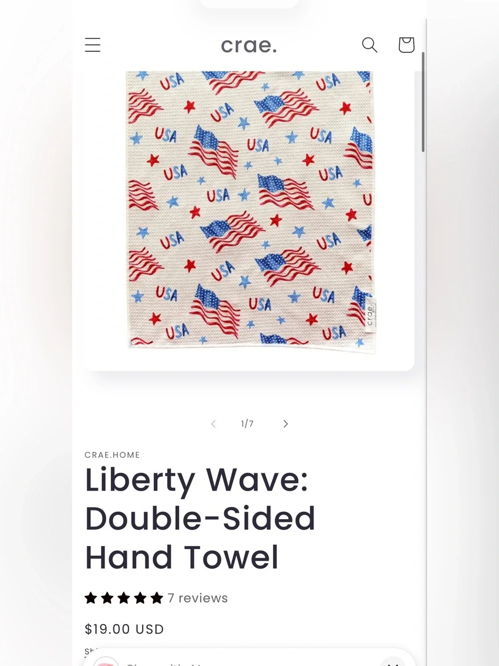 Crae.Home Liberty Wave Double-Sided Hand Towel - Red, White & Blue